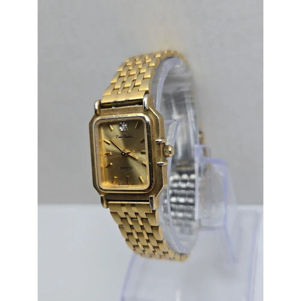 Womens Vintage Pierre Cardin Gold Tone Slim Tank Quartz Watch Dress New Battery